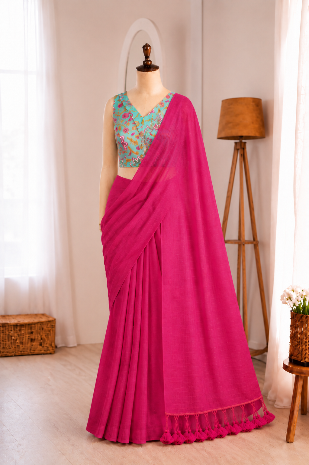 Khadi Cotton Handloom Long Tassel Pallu Saree