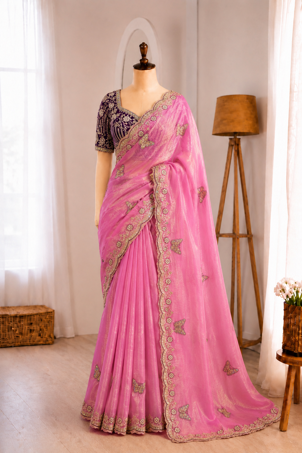 Soft Frendy Satin Sequence Zari Embroidery Designer Saree
