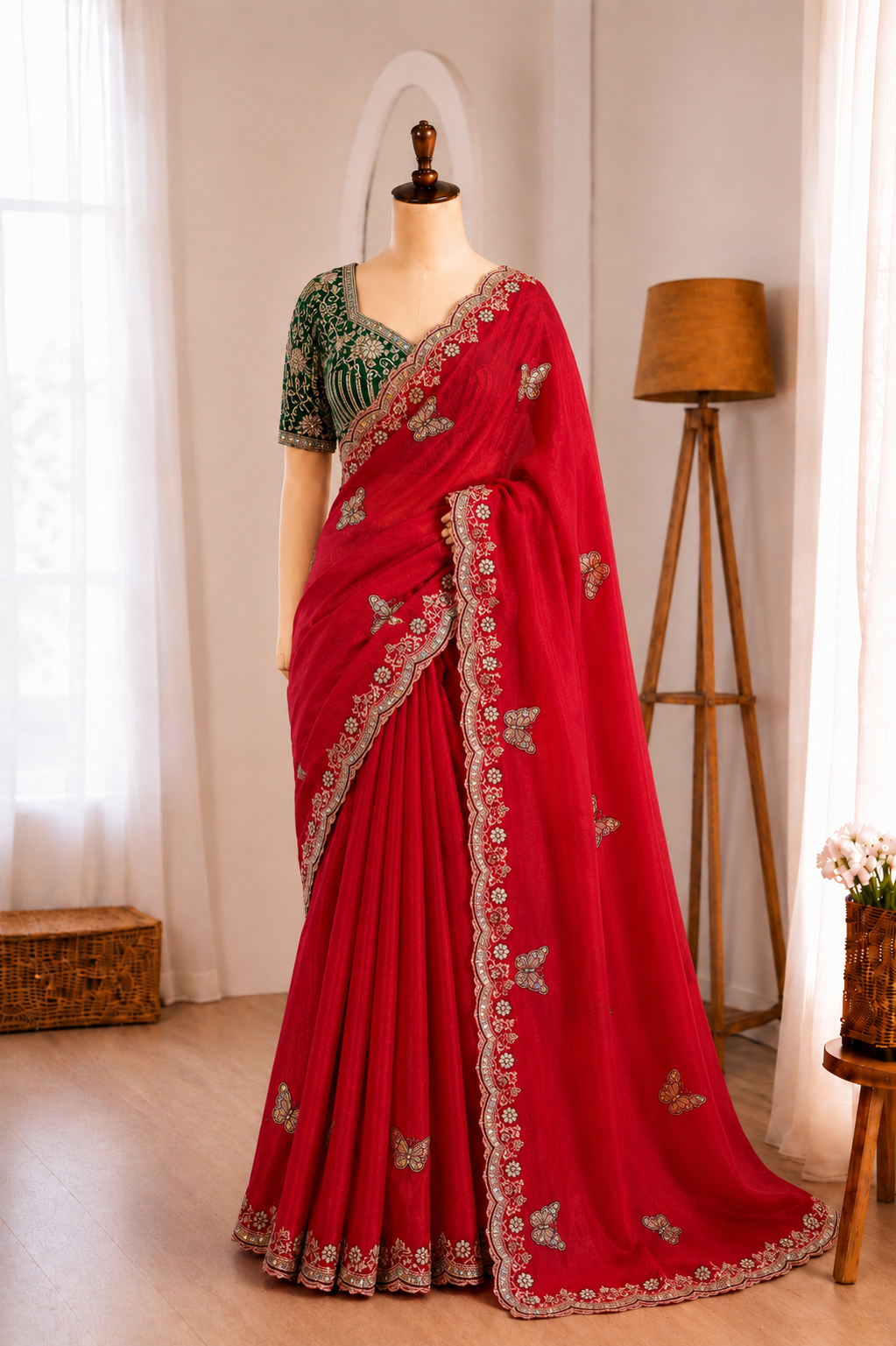Soft Frendy Satin Sequence Zari Embroidery Designer Saree