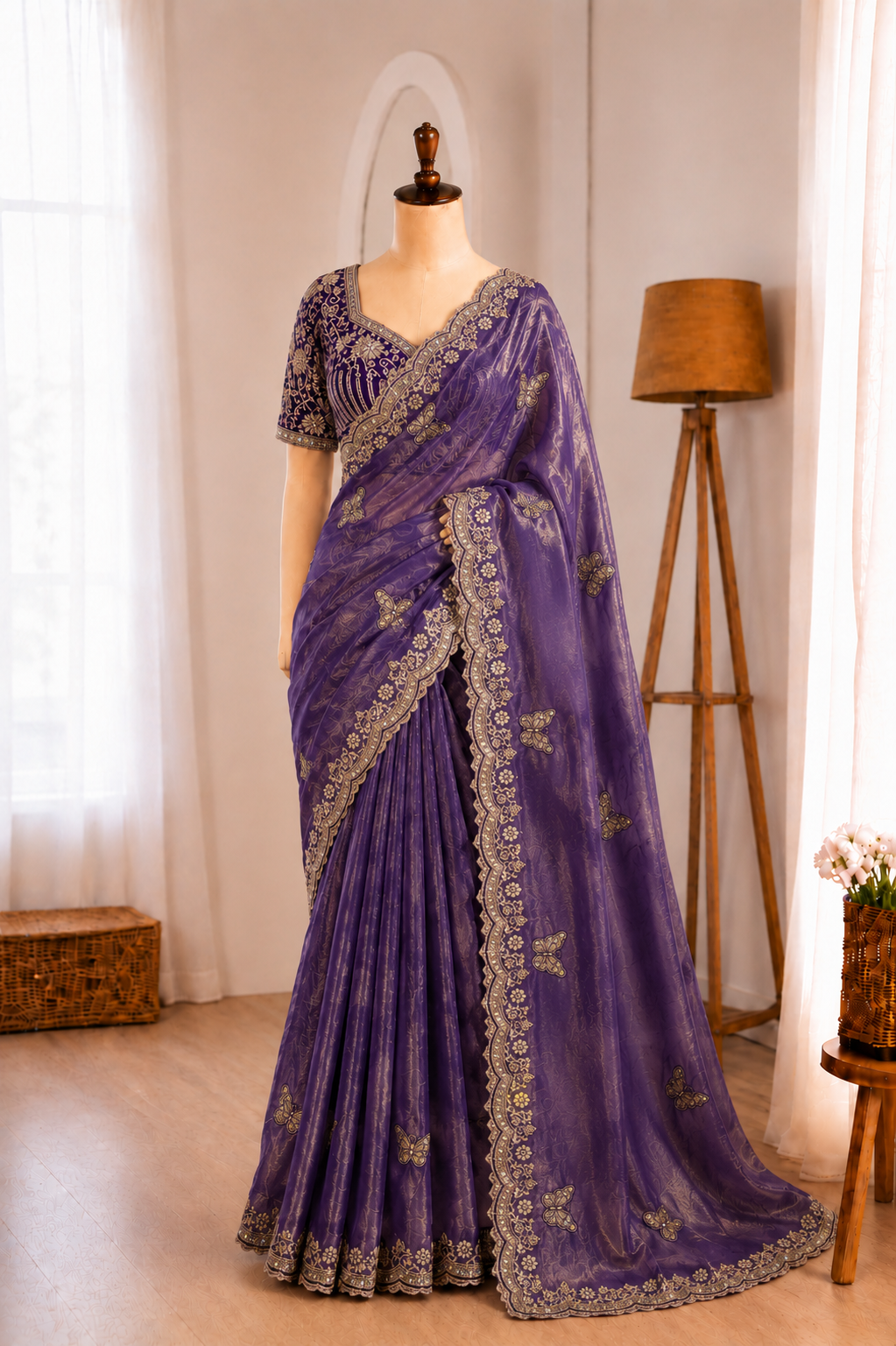 Soft Frendy Satin Sequence Zari Embroidery Designer Saree