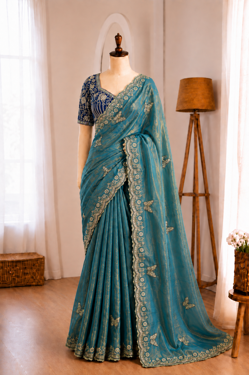 Soft Frendy Satin Sequence Zari Embroidery Designer Saree