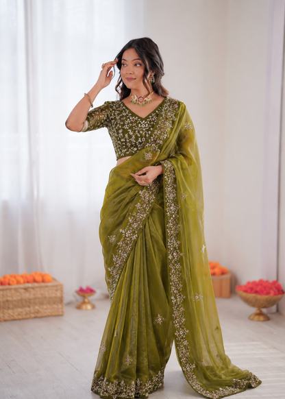 Two Tone Fandy Chiffon Embroidered Saree
