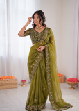 Two Tone Fandy Chiffon Embroidered Saree