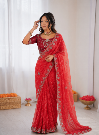 Pure Waree Chiffon Handwork Saree
