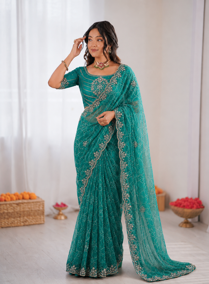 Pure Waree Chiffon Handwork Saree