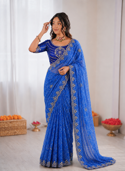 Pure Waree Chiffon Handwork Saree