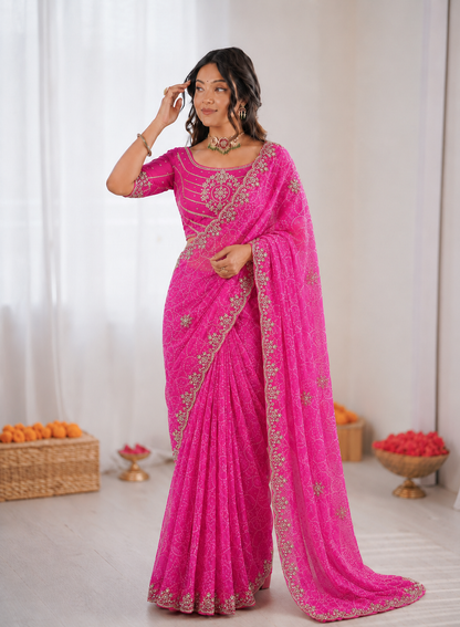 Pure Waree Chiffon Handwork Saree