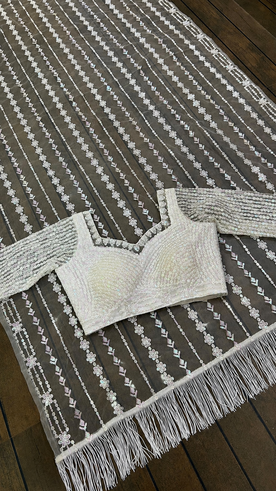 Mono Net Sequins Embroidered Saree Set