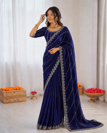 Burberry Chiffon Khatli Handwork Saree Set