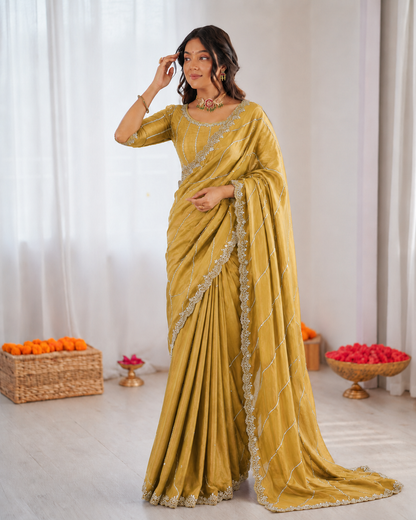 Burberry Chiffon Khatli Handwork Saree Set