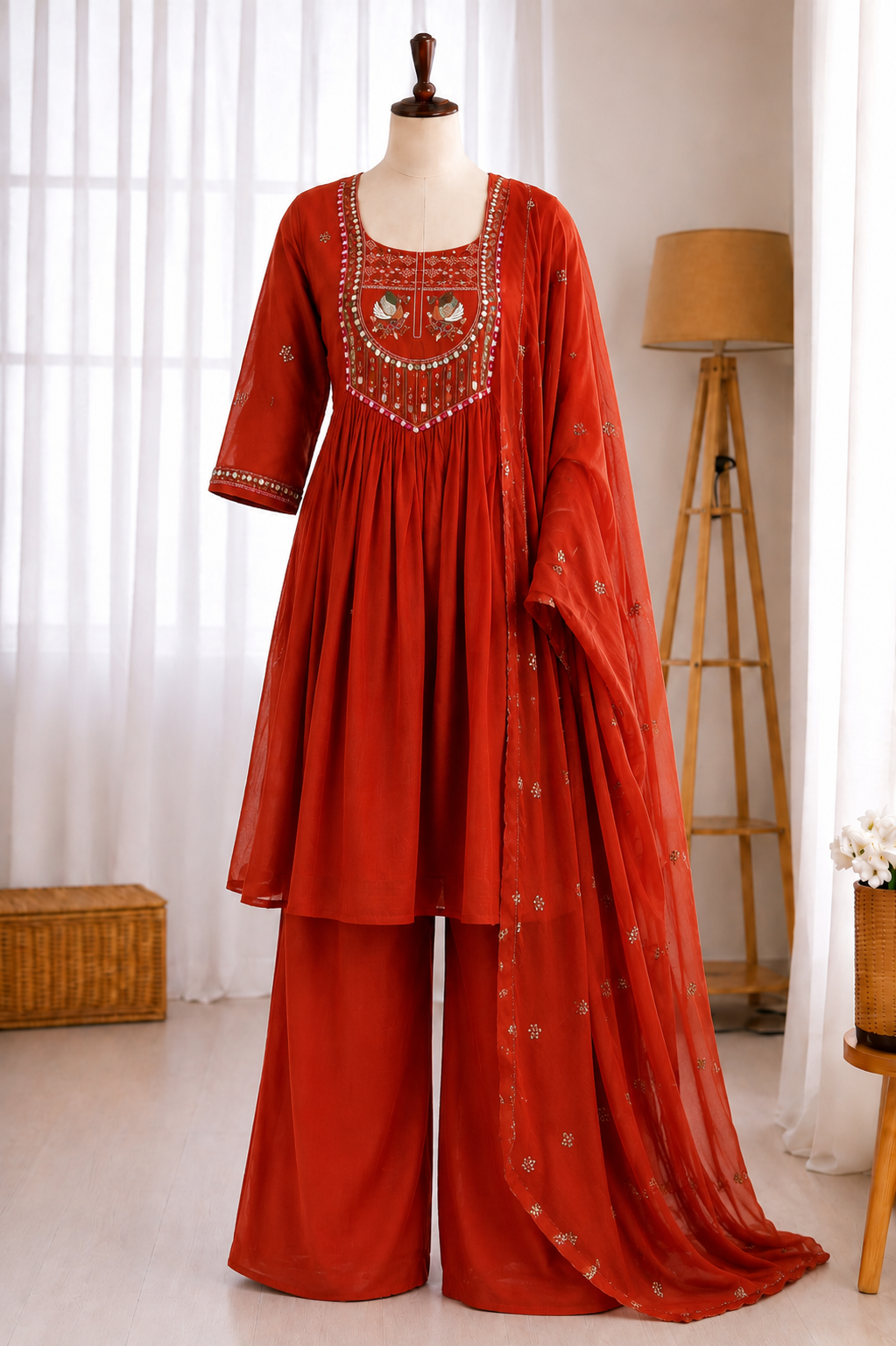 Soft Mull Chanderi Embroidery Work Top Bottom