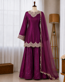 Fendy Silk Embroidery Codding & Real Mirror Work Top Bottom