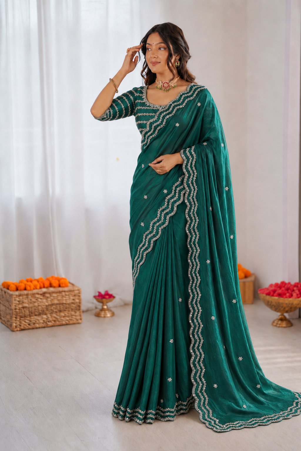 Pure Space Silk Cutdana Handwork Saree Set
