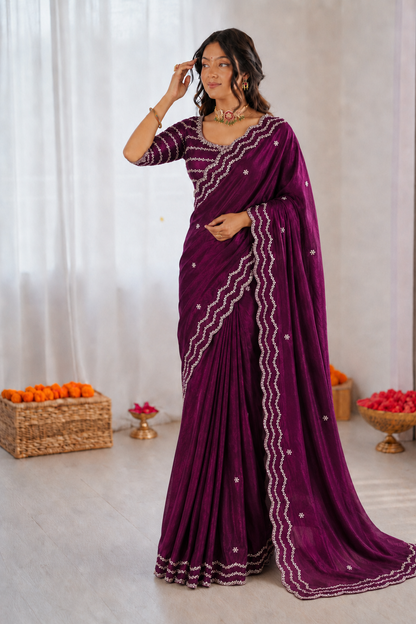 Pure Space Silk Cutdana Handwork Saree Set
