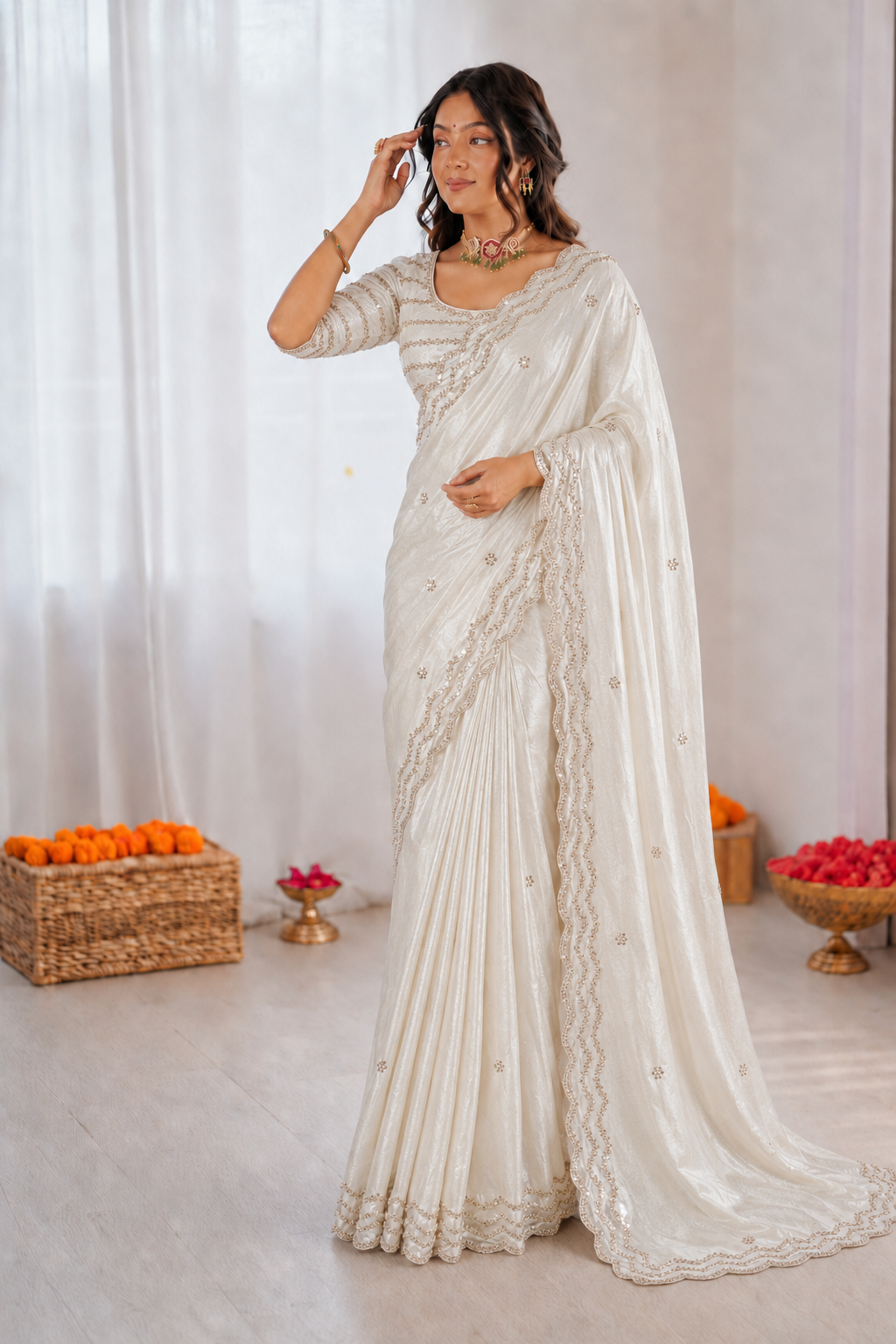 Pure Space Silk Cutdana Handwork Saree Set