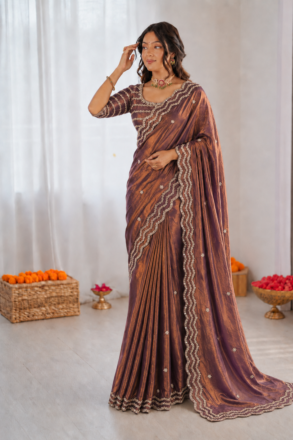 Pure Space Silk Cutdana Handwork Saree Set