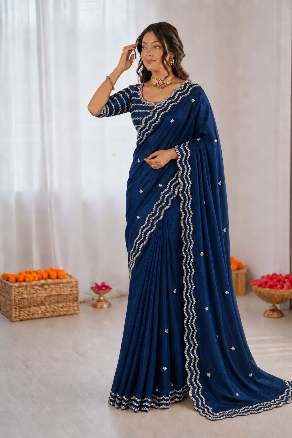 Pure Space Silk Cutdana Handwork Saree Set