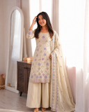 Vichitra Silk Embroidered Plazzo Suit Set