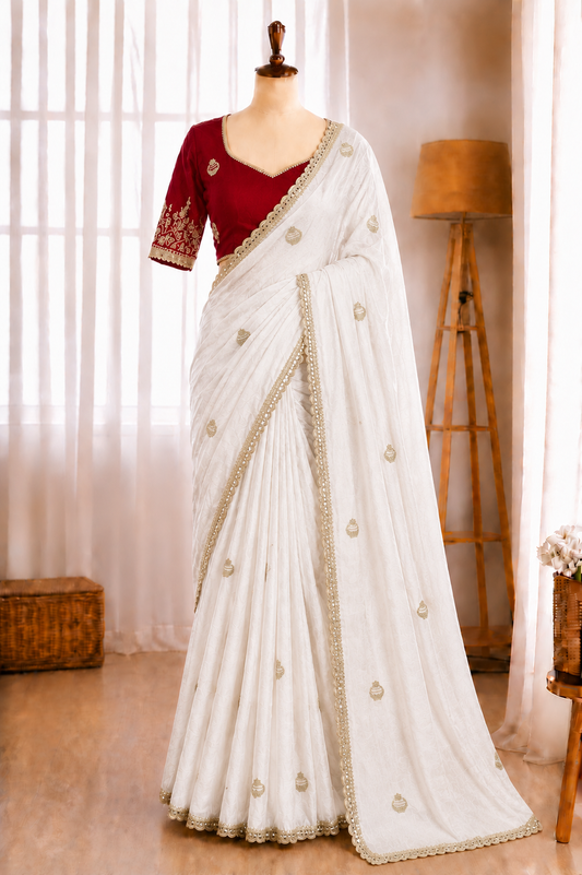 Rangoli Crush Silk Embroidery Sequence Butta Mirror Lace Work Saree