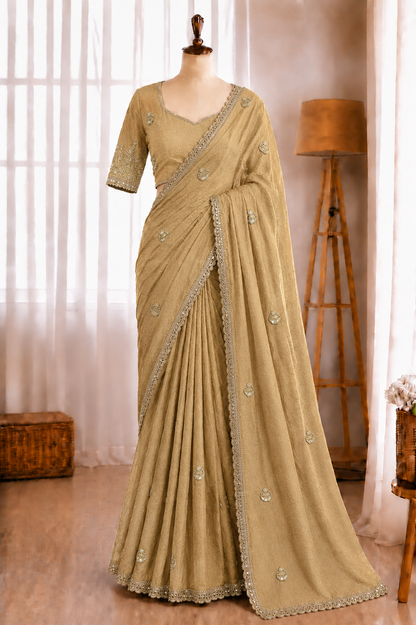 Rangoli Crush Silk Embroidery Sequence Butta Mirror Lace Work Saree
