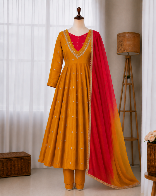 Roman Silk Embroidery Sequence & Real Mirror Work Gown