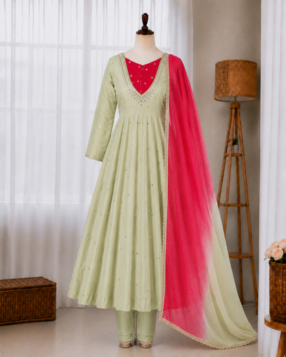 Roman Silk Embroidery Sequence & Real Mirror Work Gown