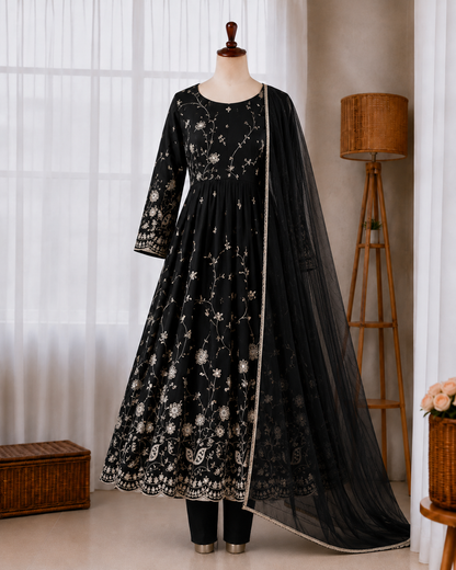 Faux Georgette Heavy Embroidery Sequence Work Gown