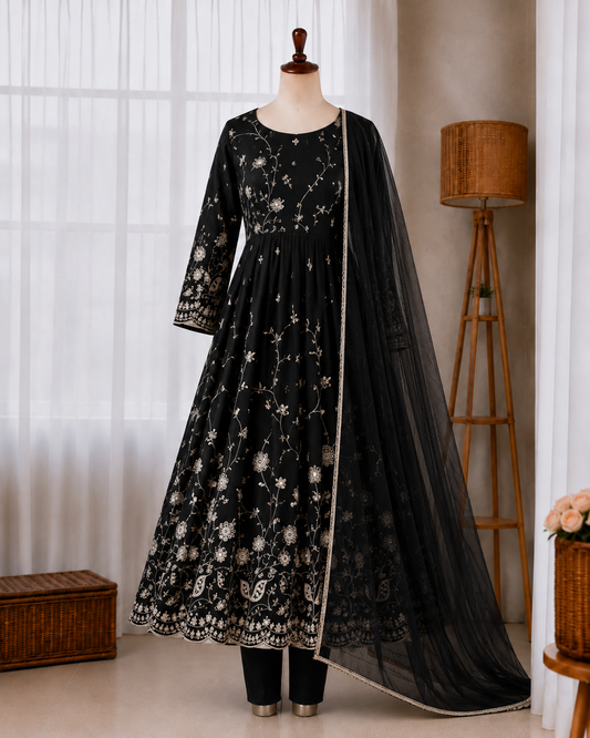 Faux Georgette Heavy Embroidery Sequence Work Gown