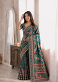 Crepe Silk Printed Embroidered Saree Set