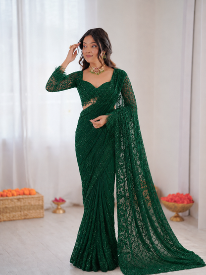 Faux Georgette Embroidered Saree Set