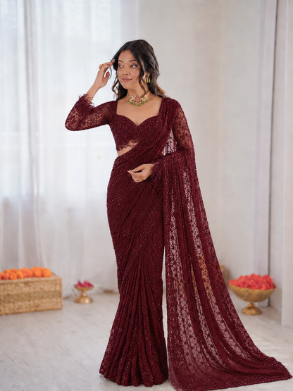 Faux Georgette Embroidered Saree Set