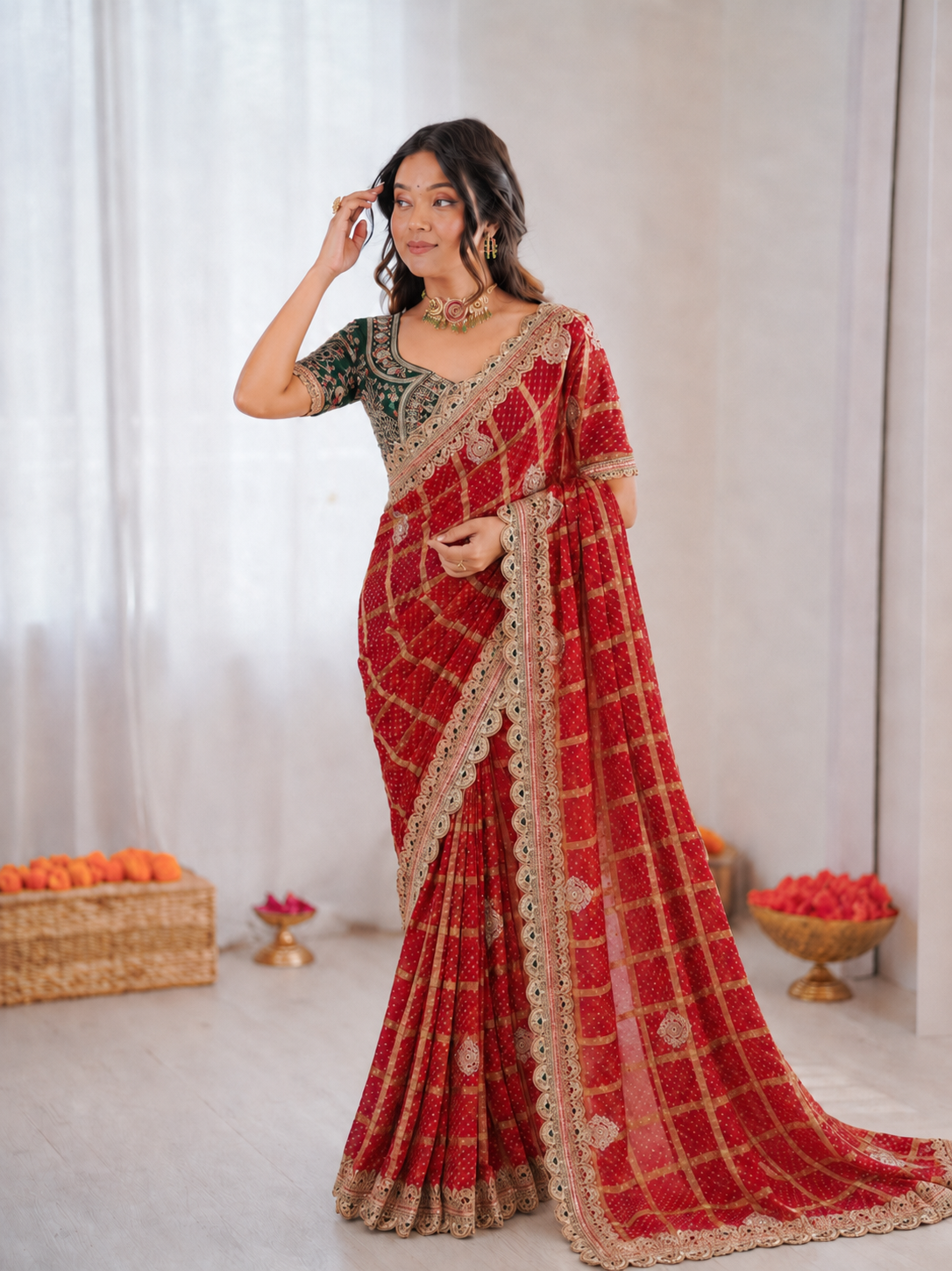 Panetar Chiffon Embroidered Saree Set