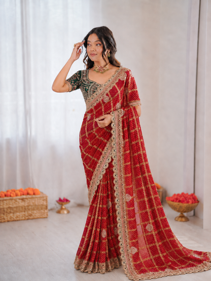 Panetar Chiffon Embroidered Saree Set