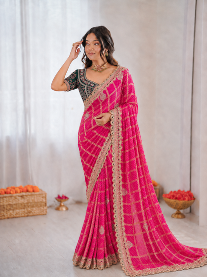 Panetar Chiffon Embroidered Saree Set