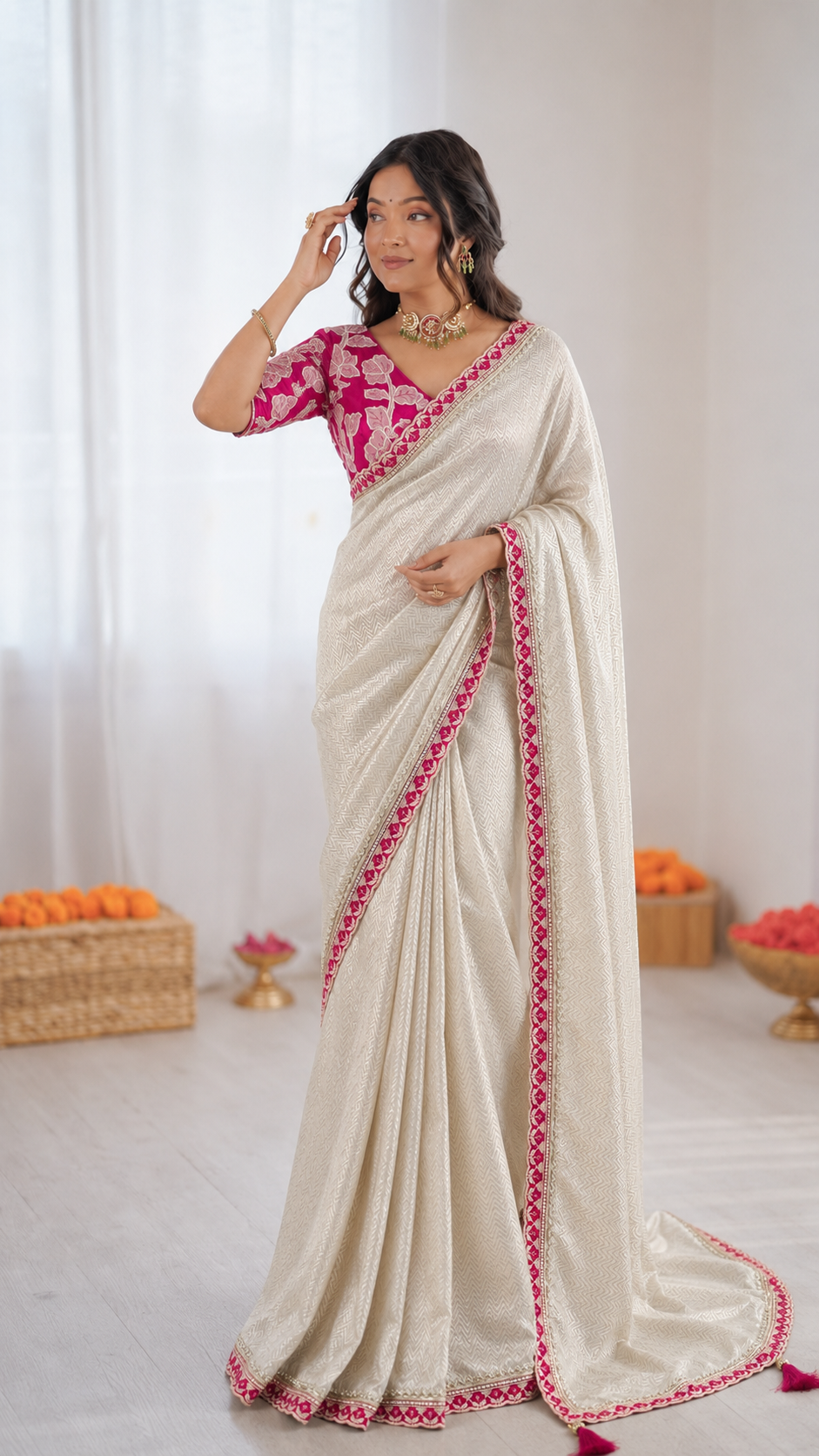 Pure Viscose Satin Embroidered Saree
