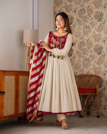 Beautifull Off White Color Roman Fabric With Tushar Silk Top Pent