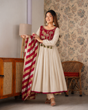 Beautifull Off White Color Roman Fabric With Tushar Silk Top Pent