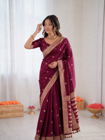 Beautiful Banarasi Soft Tissue Silk With Rich Zari Woven Work Saree