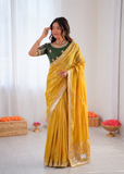 Beautiful Pure Soft Tissue Silk With Elegant Applique Work Saree