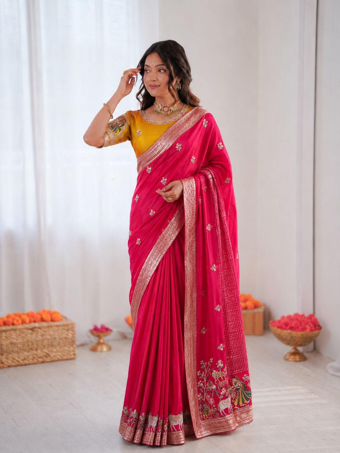Beautiful Pure Soft Tissue Silk With Elegant Applique Work Saree
