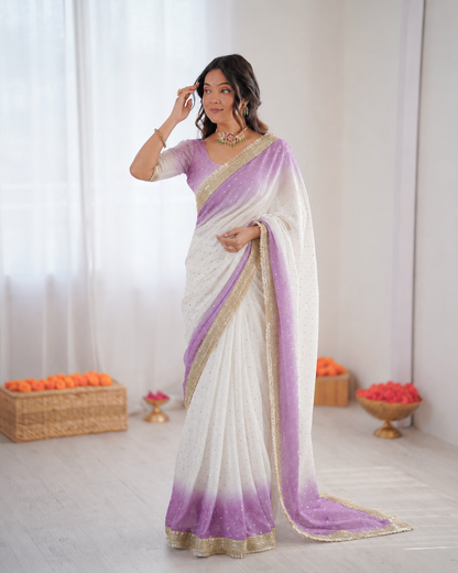 Elegant Rich Look Fendy Satin Silk With Self Weaving Jacquard Lining Work Saree