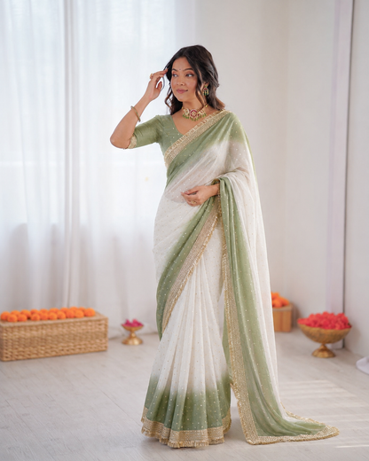 Elegant Rich Look Fendy Satin Silk With Self Weaving Jacquard Lining Work Saree
