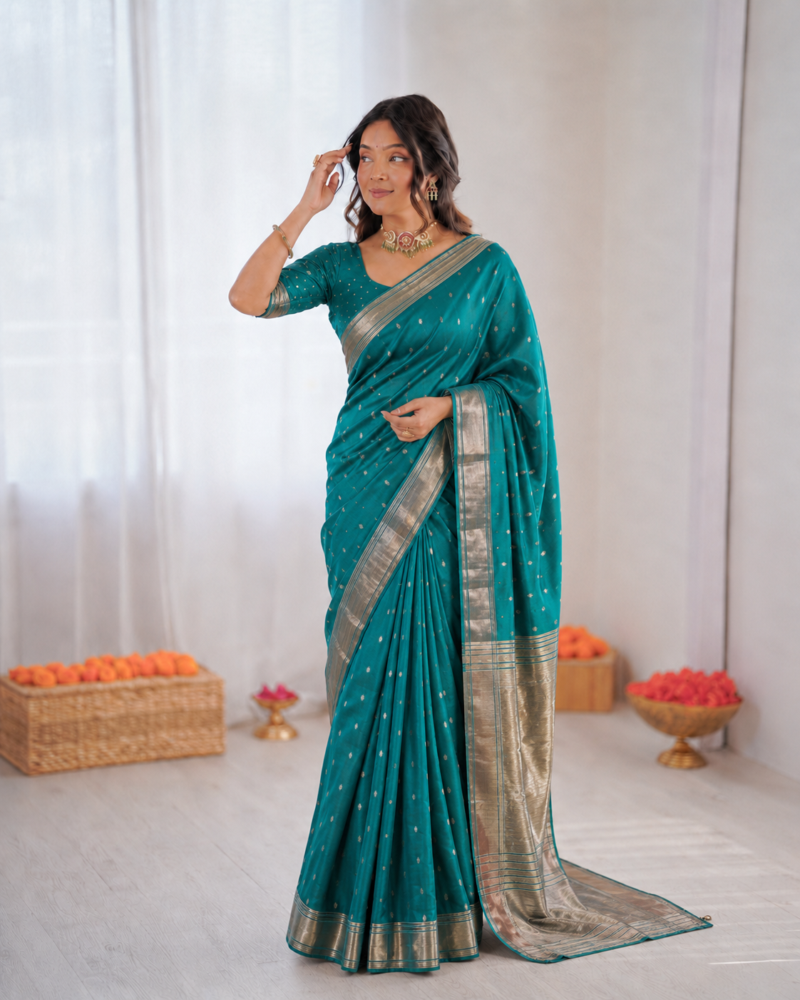 Beautiful Banarasi Organza Silk With Traditional Zari Weaving Butti Work Saree