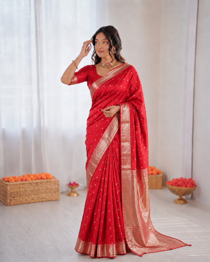 Beautiful Banarasi Organza Silk With Traditional Zari Weaving Butti Work Saree