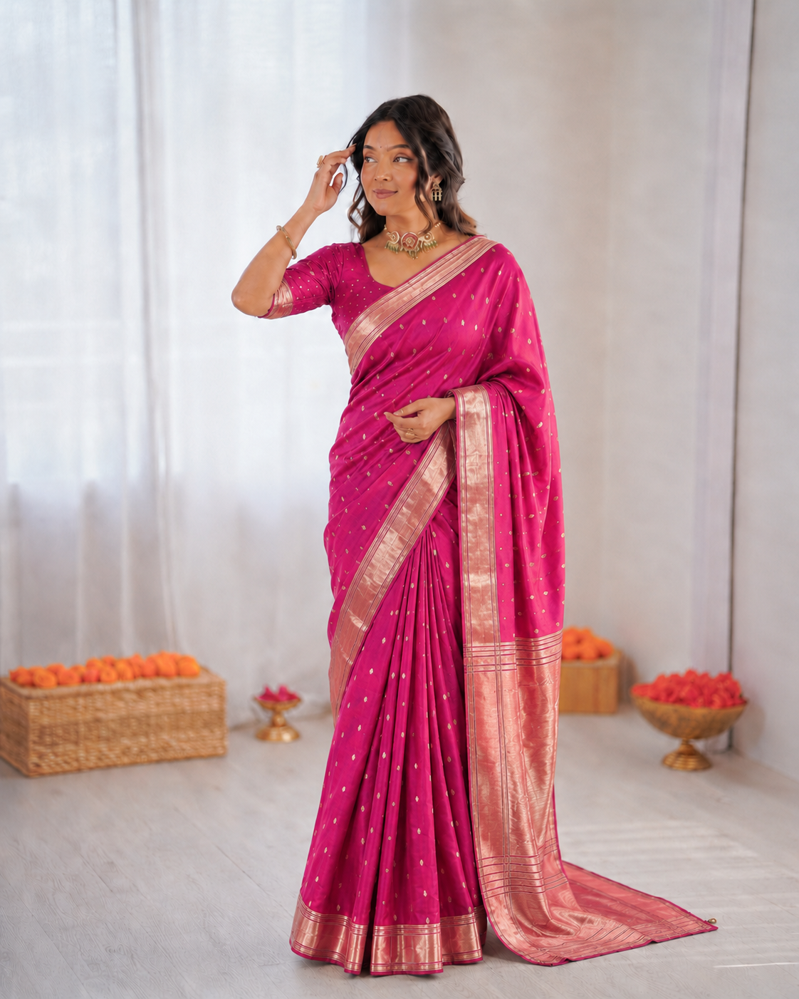 Beautiful Banarasi Organza Silk With Traditional Zari Weaving Butti Work Saree