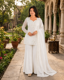 Beautiful Soft Rich Natural Crepe Farshi With Thread & Sequence Work Salwar Suit