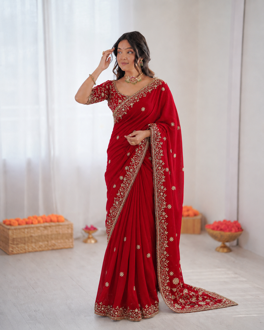 Beautiful Soft Rich Fendy Satin Silk With Sequence Embroidery Work Saree