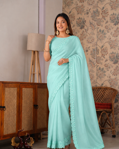 Beautiful Soft Rich Kota Doriya Silk With Applique Work Saree
