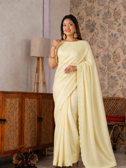 Beautiful Soft Rich Kota Doriya Silk With Applique Work Saree