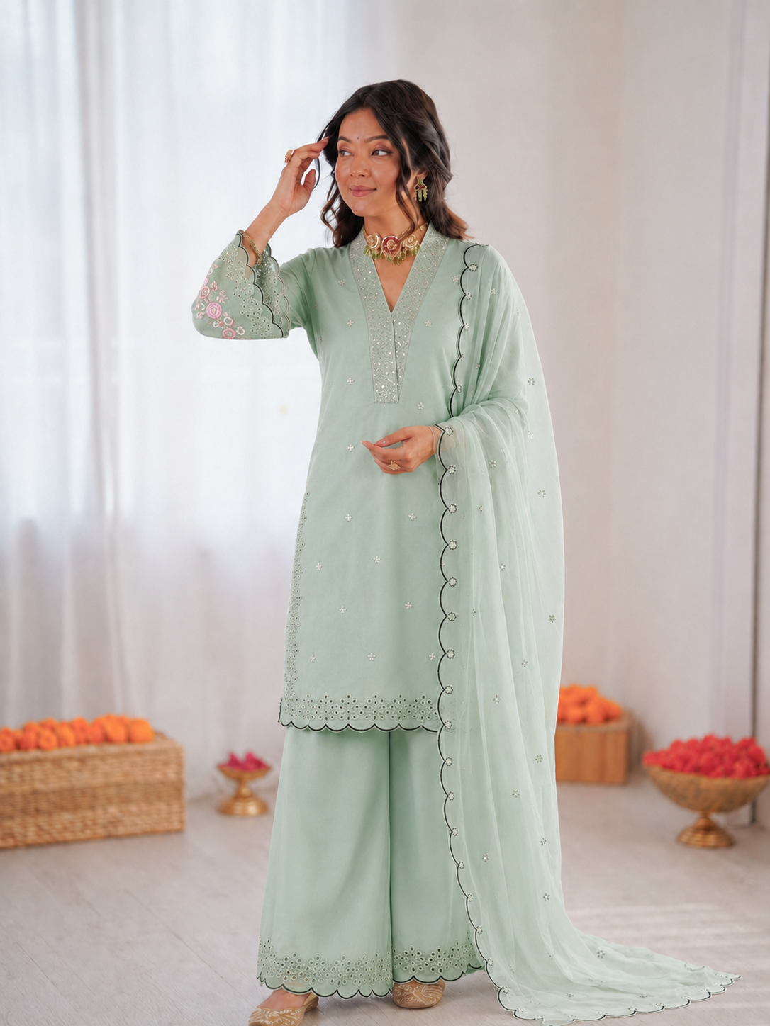 Beautiful Soft Rich Mal Chanderi With Sequence Embroidery Work Plazzo Suit
